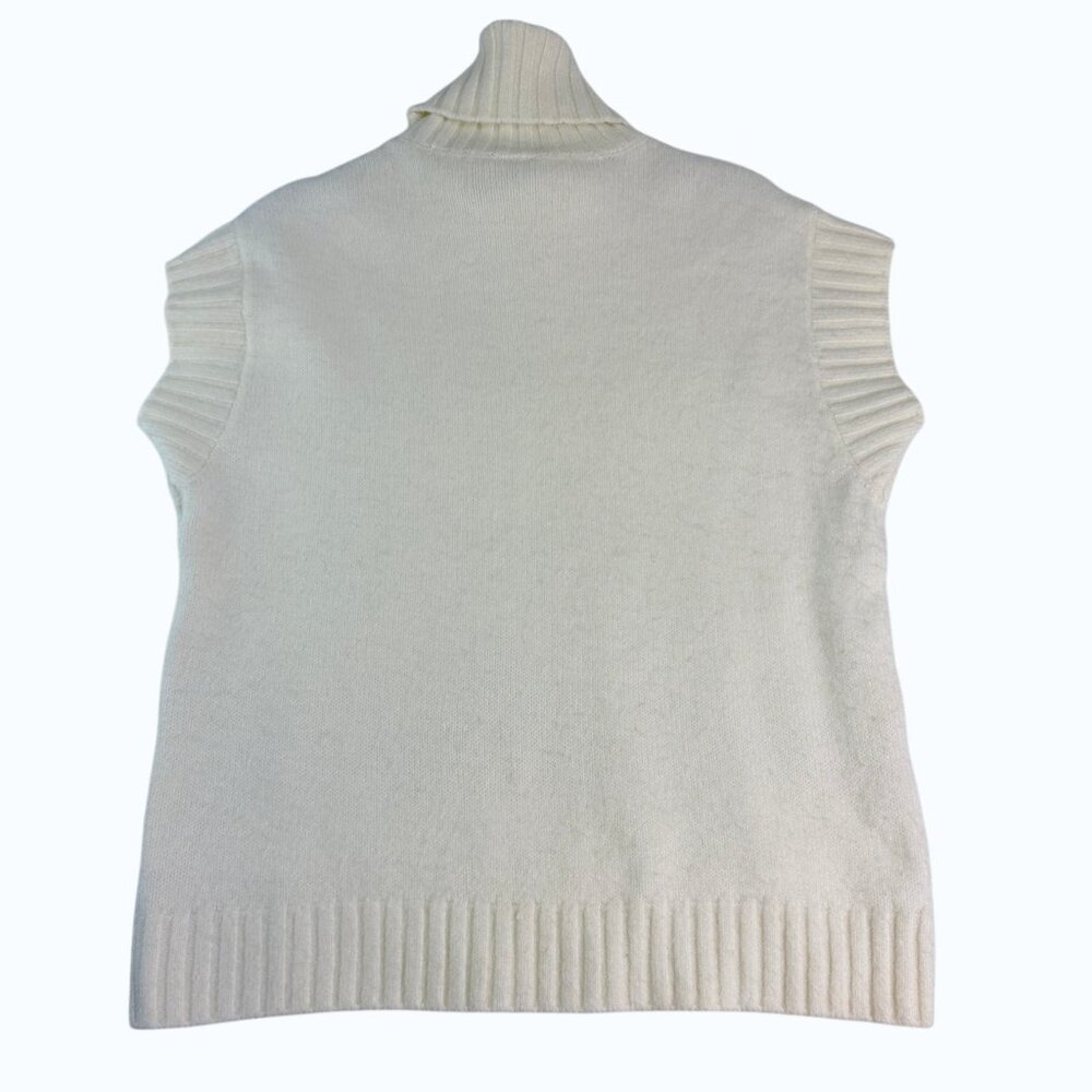Cable Knit Sleeveless Turtleneck Sweater Women XS Cream Chunky Cozy Chic - Picture 2 of 9